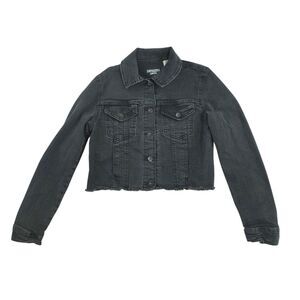 Denizen Levi's Denim Jacket Women's Small Black Cropped Raw Hem Stretch Trucker